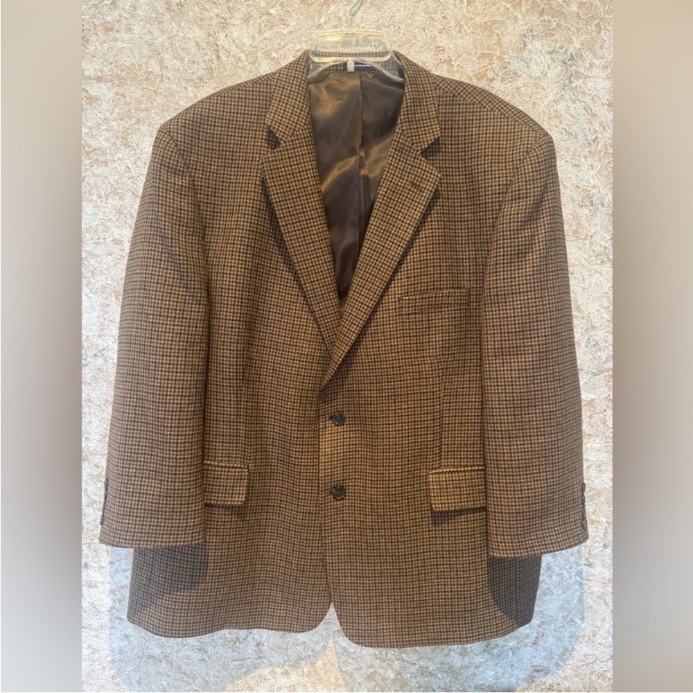 Men's Classic Brown Houndstooth Checkered Blazer 50R